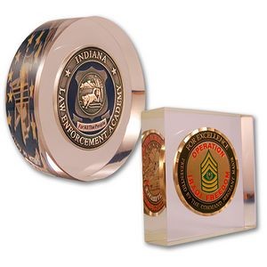 Die Struck Challenge Coins Embedded in Acrylic 2 3/8" round x 3/4"