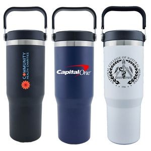 Scenesetter 30oz Double Wall Vacuum Insulated Thermos with Sip Straw and Carrying Handle Black